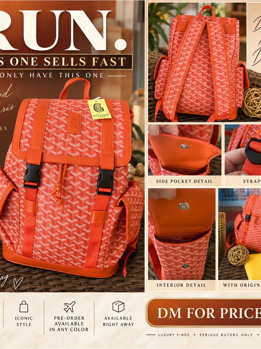 Goyard Orange Signature Patterned Backpack